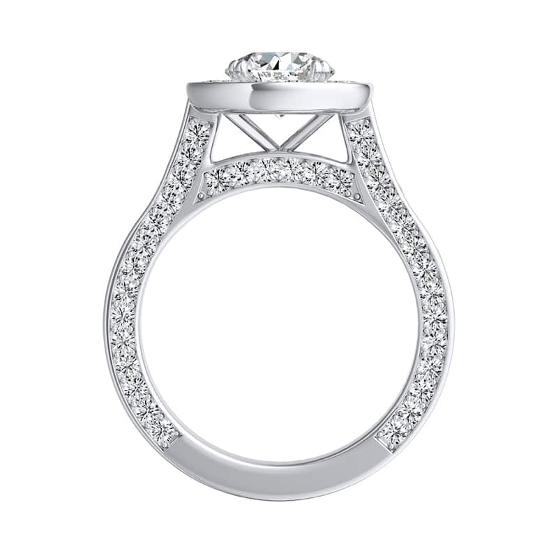 Auriya 14k Gold Round 3ct Moissanite and 1 1/4ctw Diamond Halo Engagement Ring