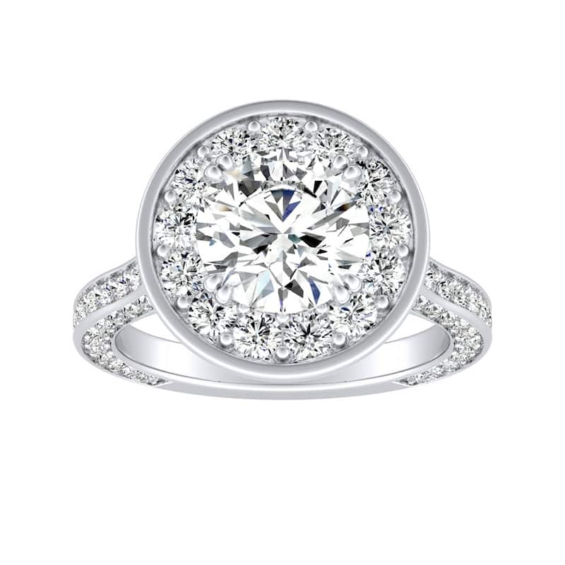 Auriya 14k Gold Round 3ct Moissanite and 1 1/4ctw Diamond Halo Engagement Ring