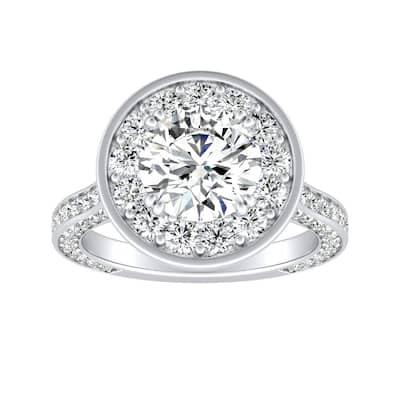 Auriya 14k Gold Round 3ct Moissanite and 1 1/4ctw Diamond Halo Engagement Ring