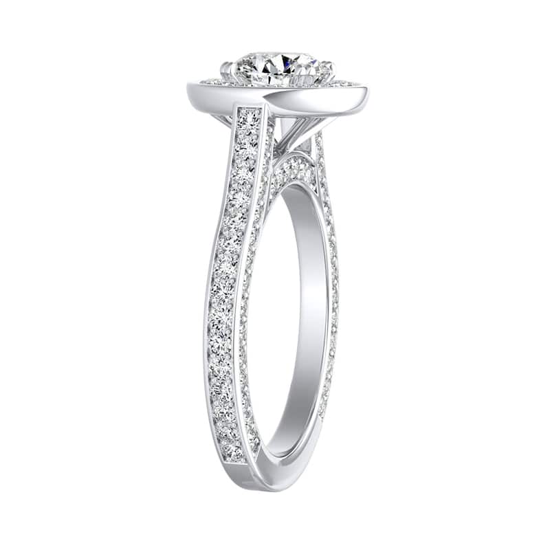 Auriya 14k Gold Round 3ct Moissanite and 1 1/4ctw Diamond Halo Engagement Ring