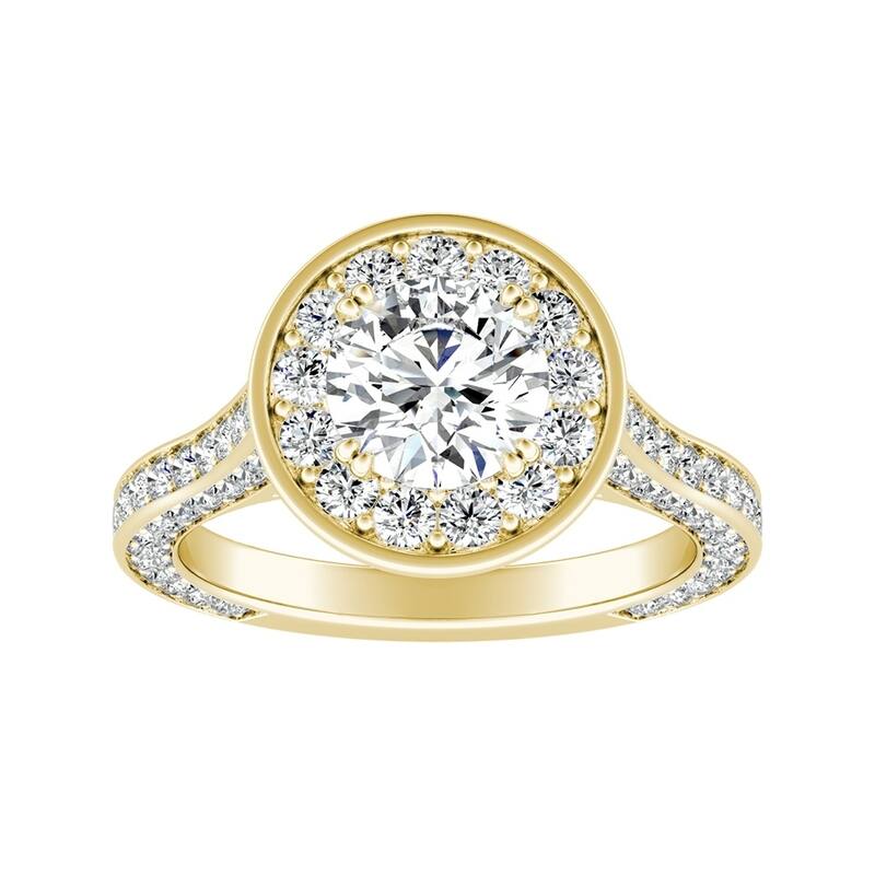 Auriya Round 3/4ct Moissanite and 1 1/4ctw Diamond Halo Engagement Ring 14K Gold