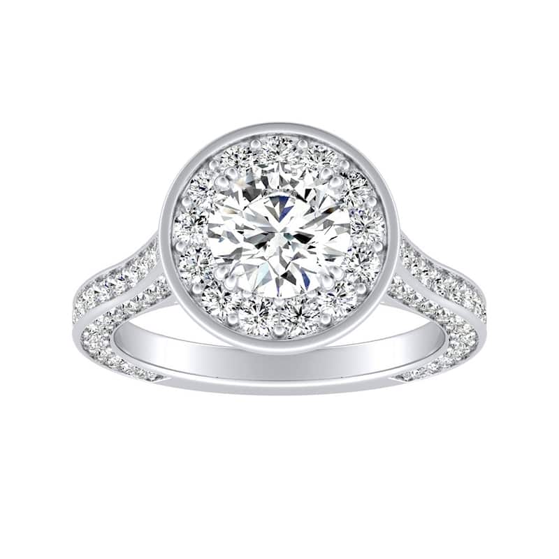 Auriya Round 3/4ct Moissanite and 1 1/4ctw Diamond Halo Engagement Ring 14K Gold