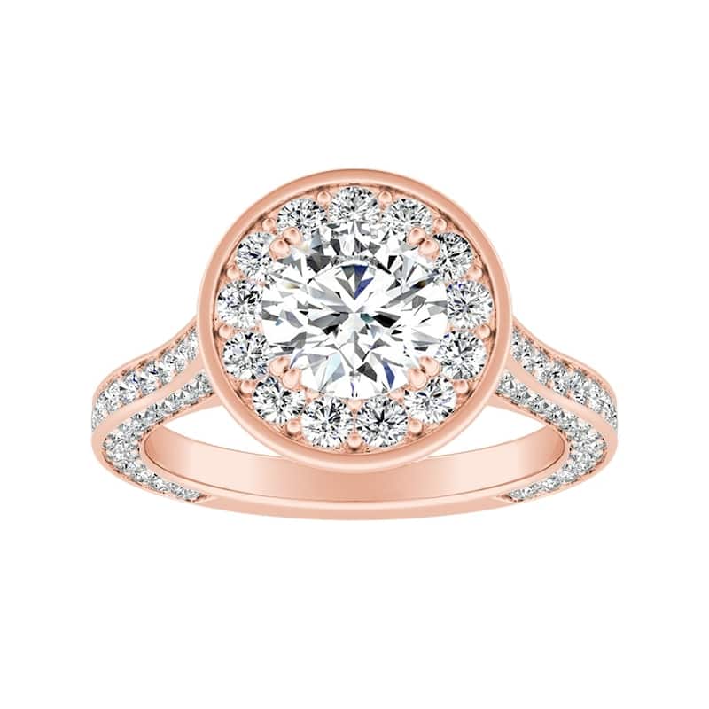 Auriya Round 1 1/2ct Moissanite and 1 1/4ctw Diamond Halo Engagement Ring 14K Gold