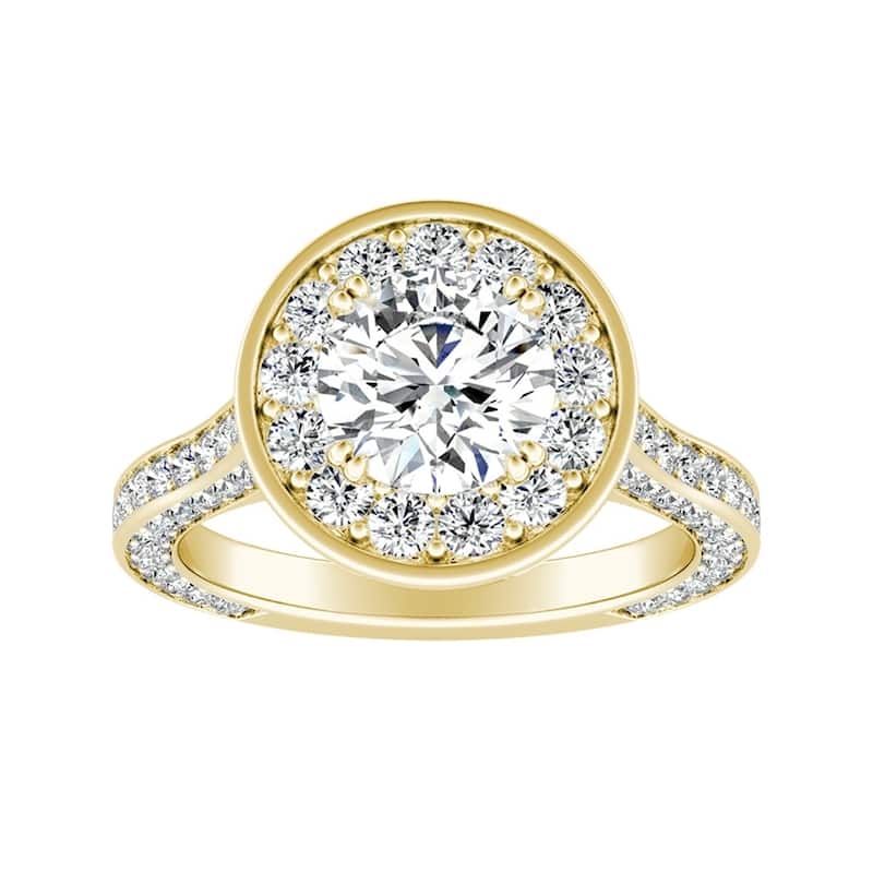 Auriya Round 1 1/2ct Moissanite and 1 1/4ctw Diamond Halo Engagement Ring 14K Gold