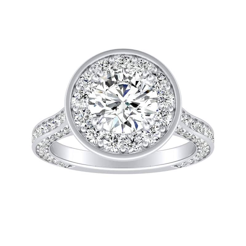 Auriya Round 1 1/2ct Moissanite and 1 1/4ctw Diamond Halo Engagement Ring 14K Gold