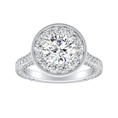 Auriya Round 1 1/2ct Moissanite and 1 1/4ctw Diamond Halo Engagement Ring 14K Gold
