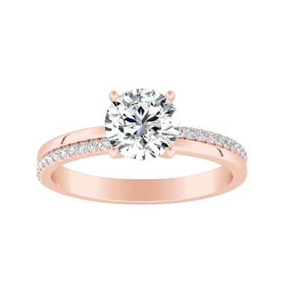 Auriya Modern 1/2ct Moissanite and Diamond Engagement Ring 1/8ctw 14K Gold