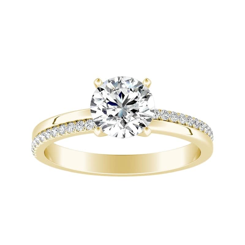 Auriya Modern 1/2ct Moissanite and Diamond Engagement Ring 1/8ctw 14K Gold