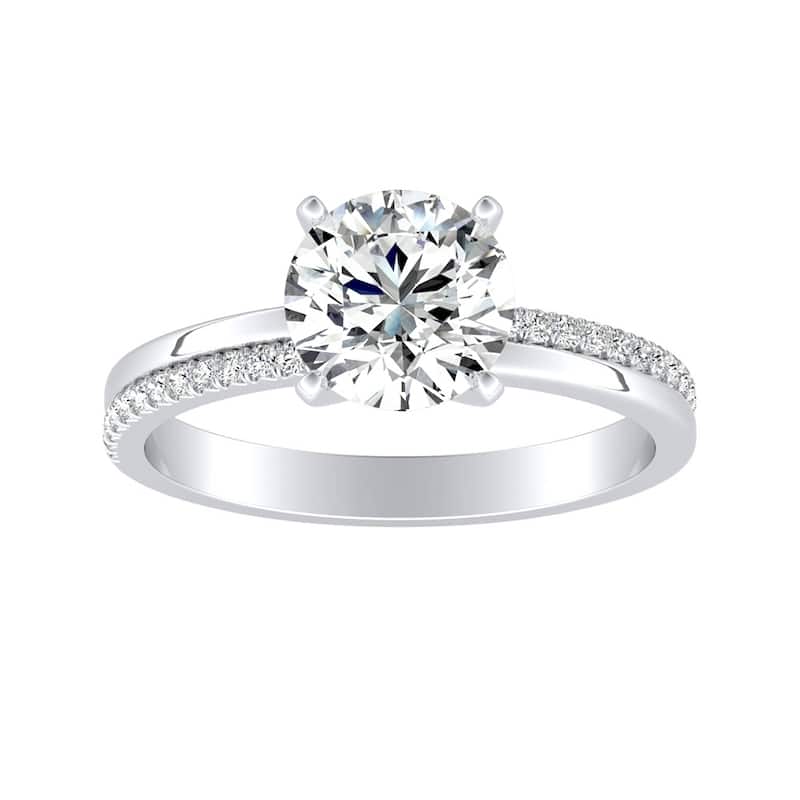Auriya 14k Gold Modern 1 1/2ct Moissanite and Diamond Engagement Ring 1/8ctw