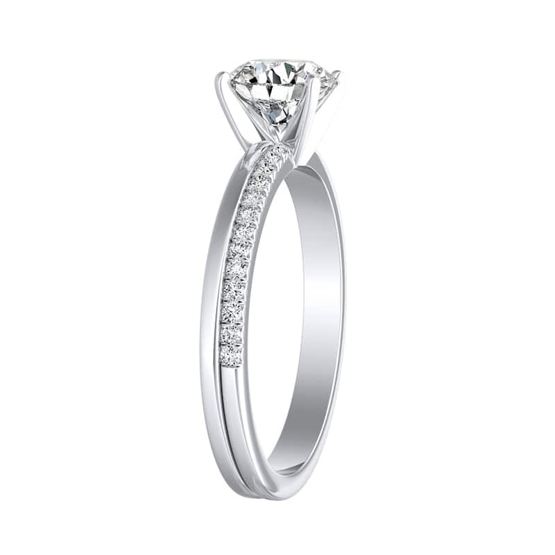 Auriya 14k Gold Modern 3/4ct Moissanite and Diamond Engagement Ring 1/8ctw