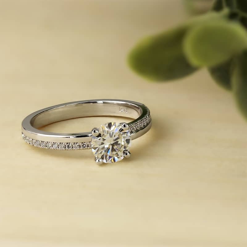 Auriya 14k Gold Modern 3/4ct Moissanite and Diamond Engagement Ring 1/8ctw