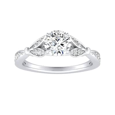 Auriya Vintage Floral 1/2ct Round Moissanite and 1/4ctw Diamond Engagement Ring 14K Gold