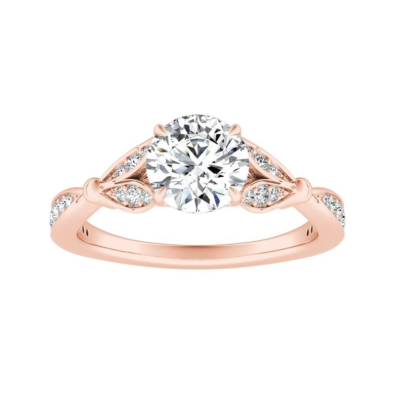 Auriya Vintage Floral 1/2ct Round Moissanite and 1/4ctw Diamond Engagement Ring 14K Gold