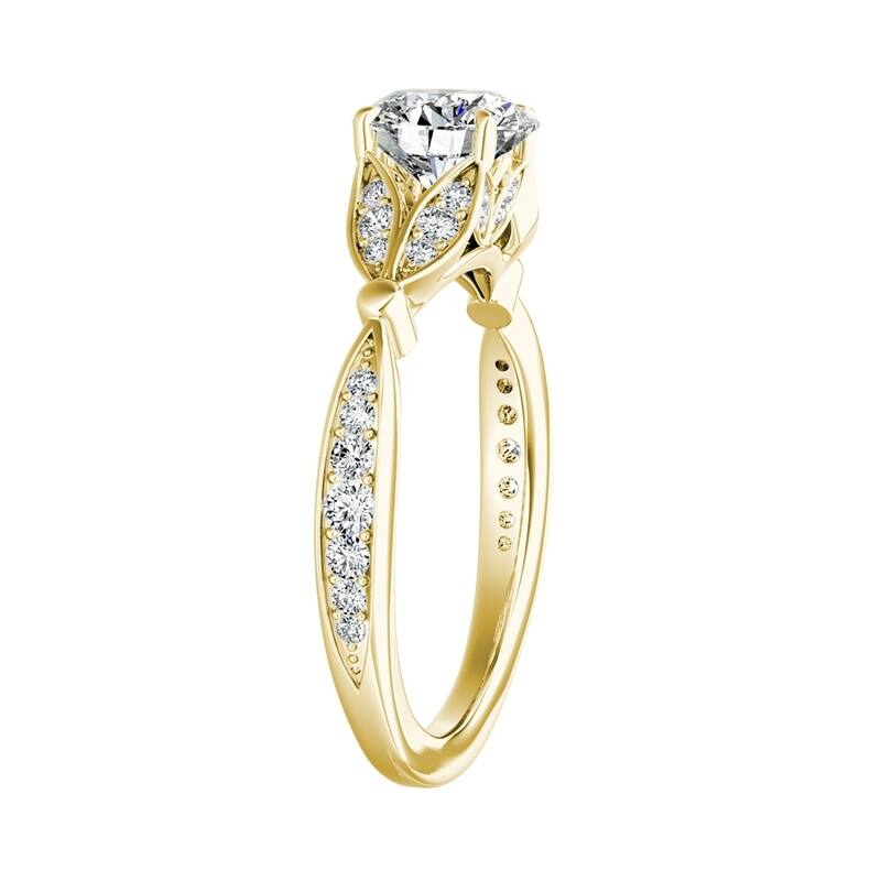 Auriya Vintage Floral 1/2ct Round Moissanite and 1/4ctw Diamond Engagement Ring 14K Gold