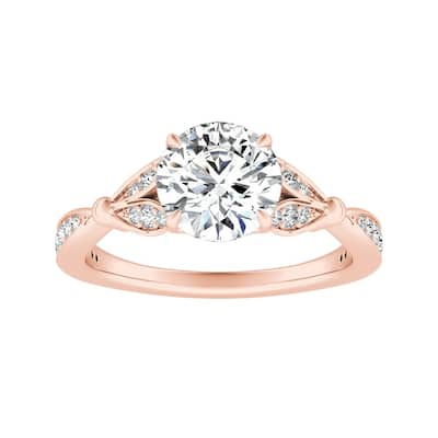 Auriya 14k Gold Floral 2 1/2ct Round Moissanite and 1/4ctw Diamond Engagement Ring