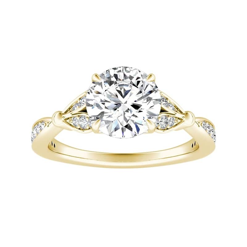 Auriya 14k Gold Floral 2 1/2ct Round Moissanite and 1/4ctw Diamond Engagement Ring