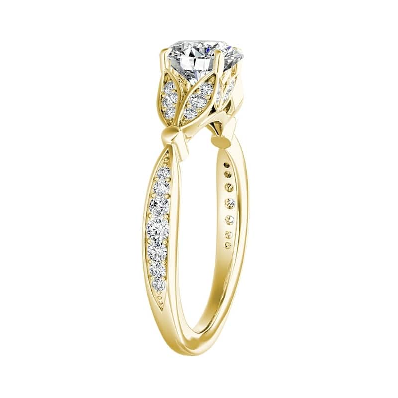 Auriya 14k Gold Floral 2 1/2ct Round Moissanite and 1/4ctw Diamond Engagement Ring