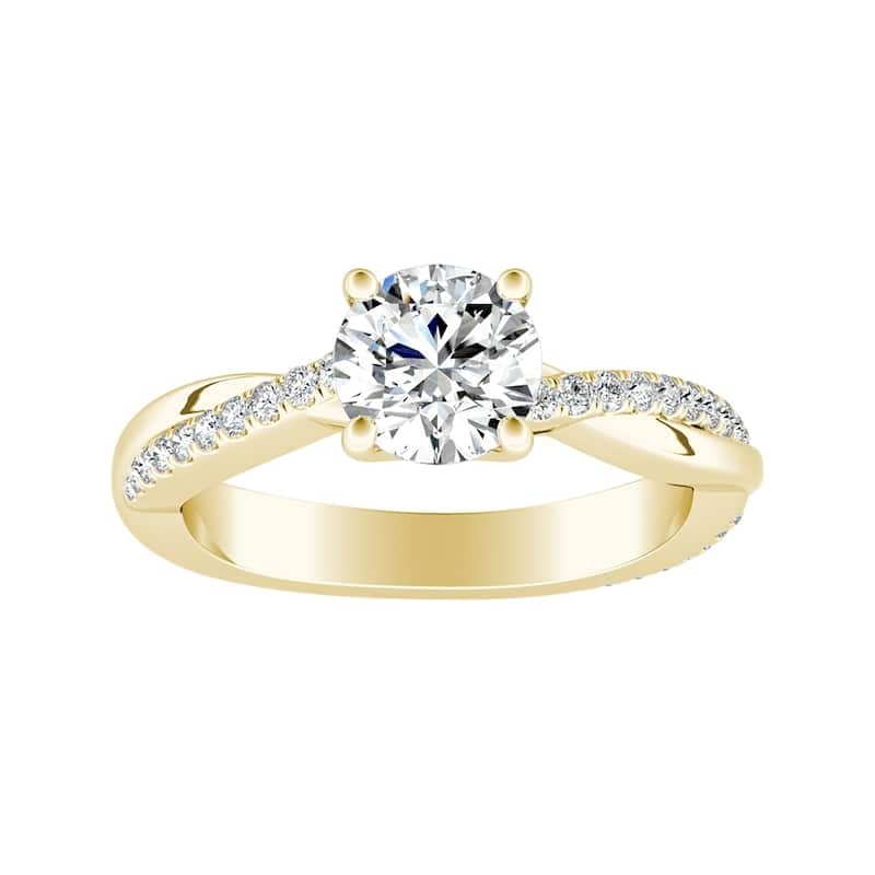 Auriya Twisted Modern 1/2ct Round Moissanite and 1/5ctw Diamond Engagement Ring 14K Gold