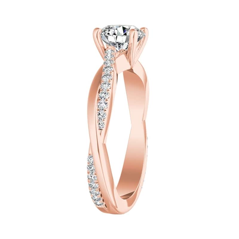Auriya Twisted Modern 1/2ct Round Moissanite and 1/5ctw Diamond Engagement Ring 14K Gold