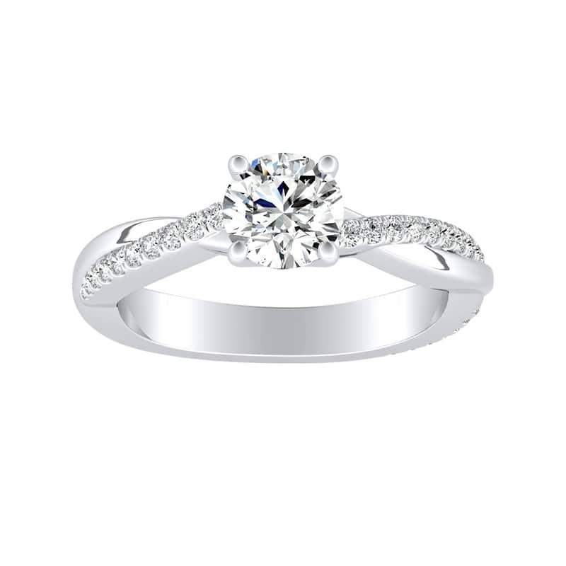 Auriya Twisted Modern 1/2ct Round Moissanite and 1/5ctw Diamond Engagement Ring 14K Gold