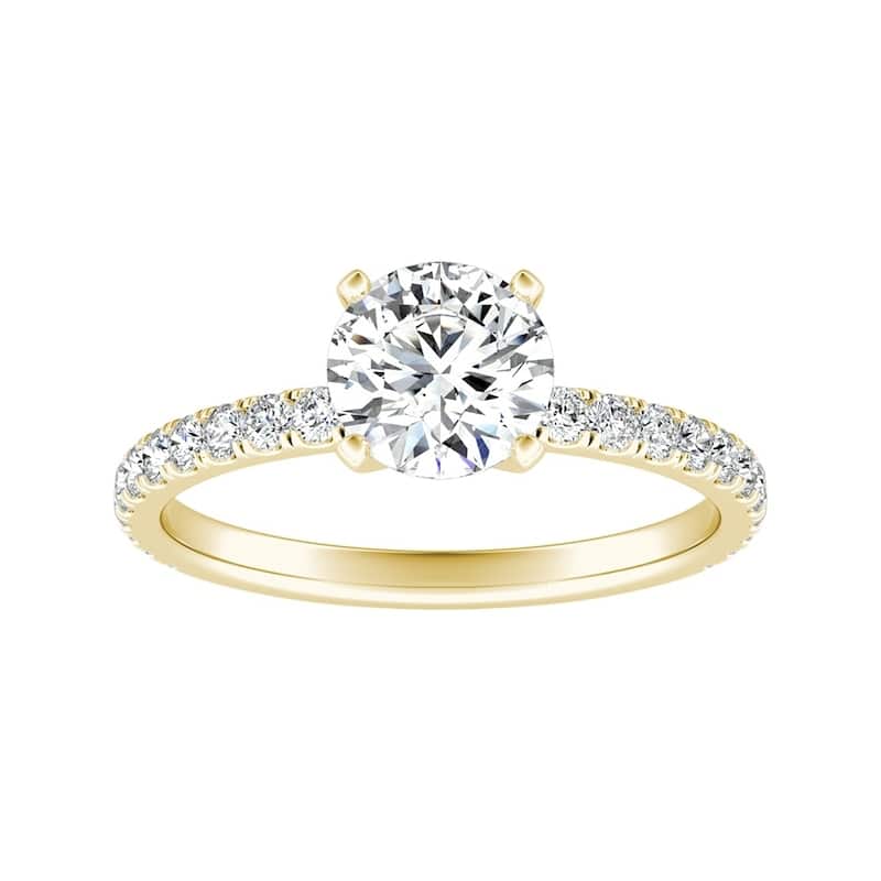 Auriya 14k Gold Classic 1/2ct Moissanite and Diamond Engagement Ring 1/3ctw - Yellow - 4