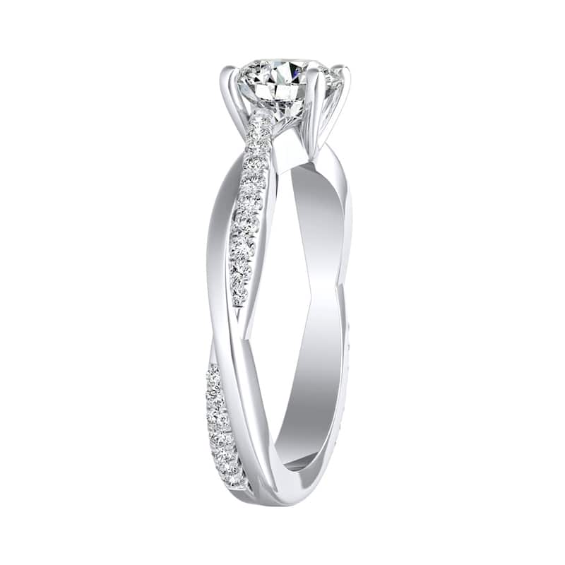 Auriya Twisted Modern 1 1/2ct Round Moissanite and 1/5ctw Diamond Engagement Ring 14K Gold