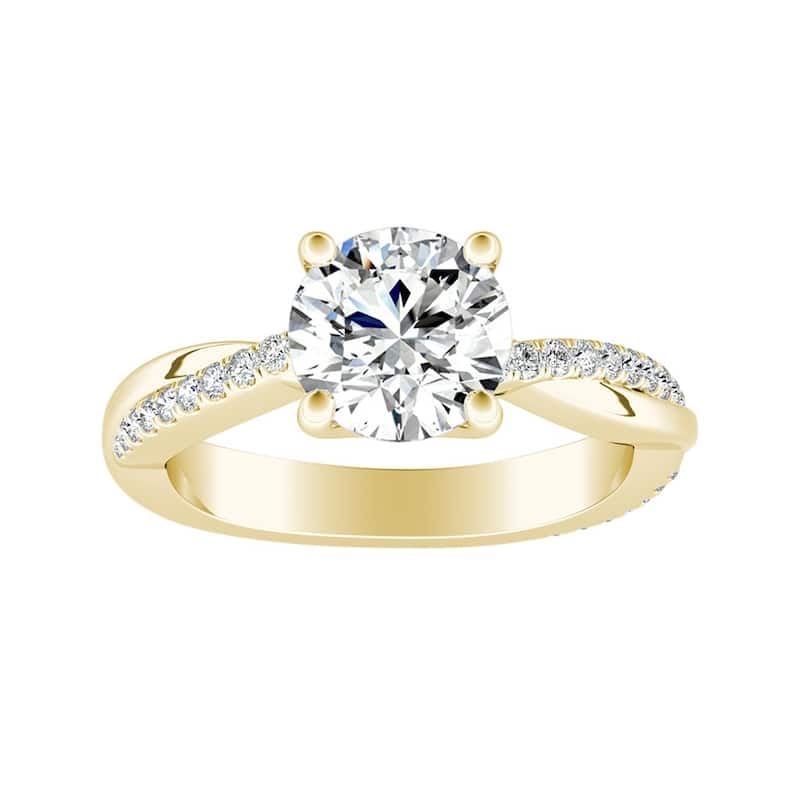 Auriya Twisted Modern 1 1/2ct Round Moissanite and 1/5ctw Diamond Engagement Ring 14K Gold