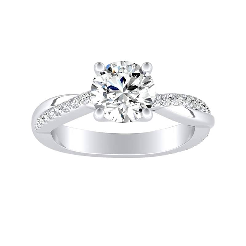 Auriya Twisted Modern 1 1/2ct Round Moissanite and 1/5ctw Diamond Engagement Ring 14K Gold