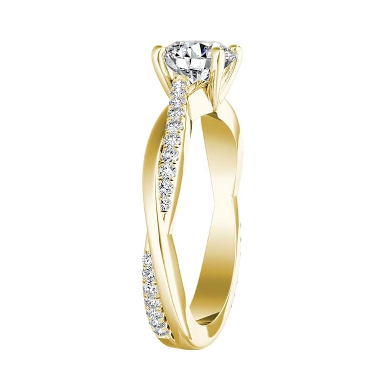 Auriya Twisted Modern 1 1/2ct Round Moissanite and 1/5ctw Diamond Engagement Ring 14K Gold