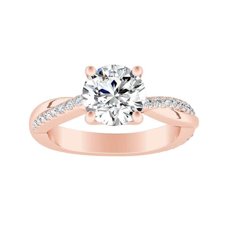 Auriya Twisted Modern 1 1/2ct Round Moissanite and 1/5ctw Diamond Engagement Ring 14K Gold
