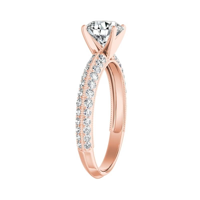 Auriya Vintage 3/4ct Round Moissanite and 3/8ctw Diamond Engagement Ring 14K Gold