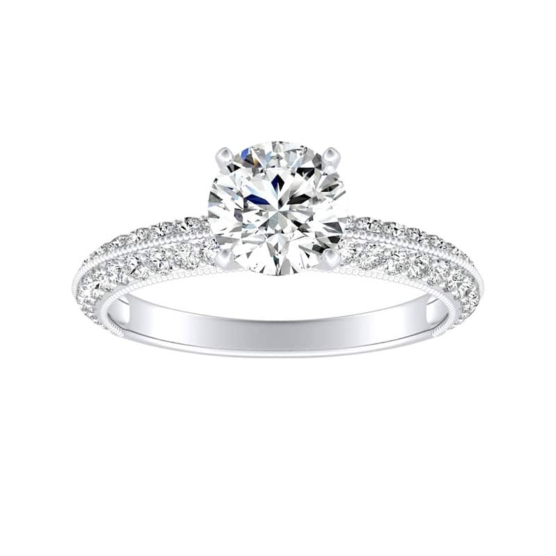 Auriya Vintage 3/4ct Round Moissanite and 3/8ctw Diamond Engagement Ring 14K Gold