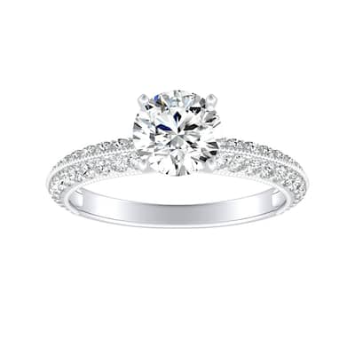 Auriya Vintage 3/4ct Round Moissanite and 3/8ctw Diamond Engagement Ring 14K Gold