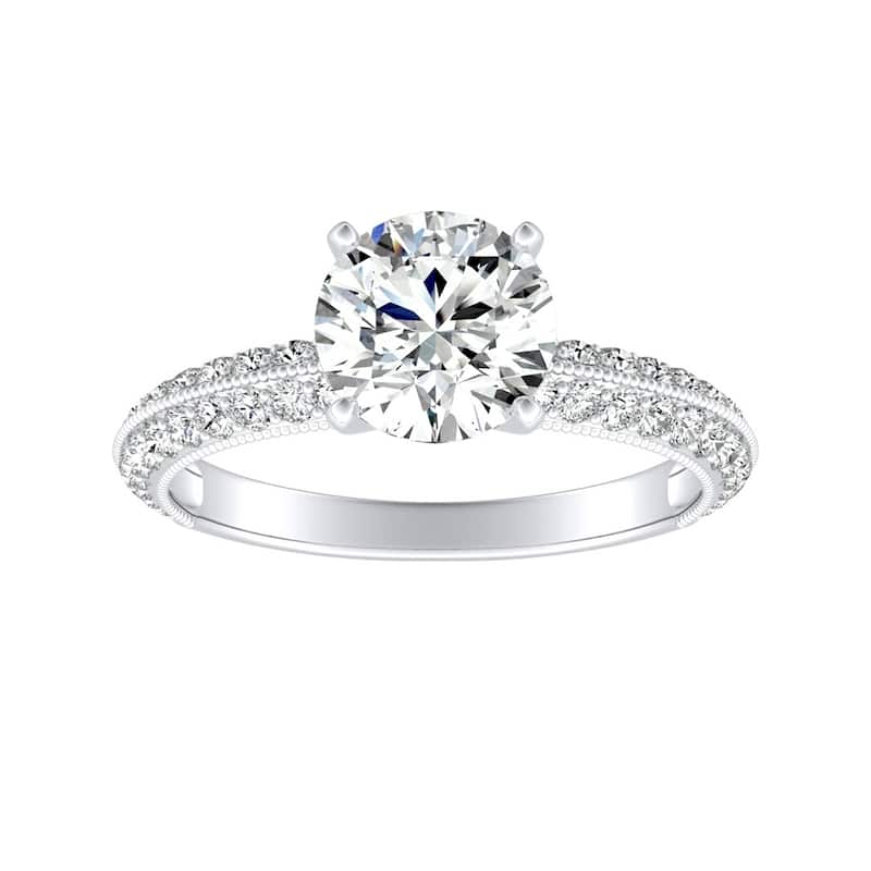 Auriya Vintage 1 1/2ct Round Moissanite and 3/8ctw Diamond Engagement Ring 14K Gold