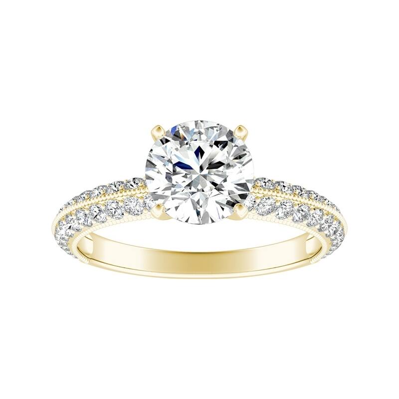 Auriya Vintage 1 1/2ct Round Moissanite and 3/8ctw Diamond Engagement Ring 14K Gold