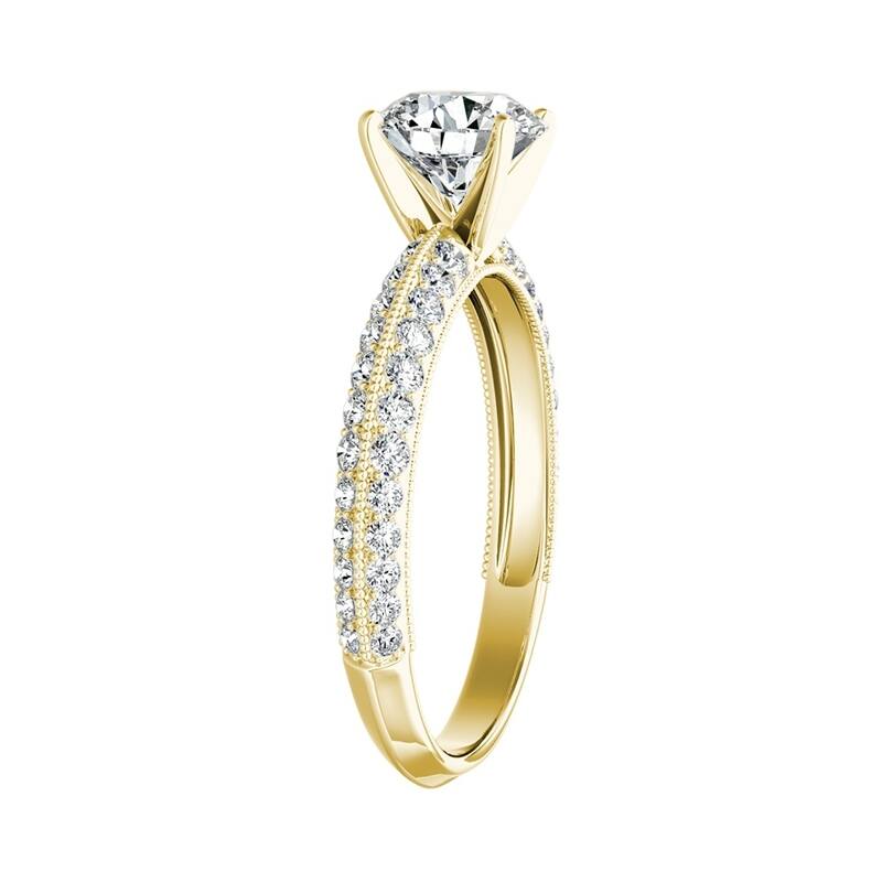 Auriya Vintage 1 1/2ct Round Moissanite and 3/8ctw Diamond Engagement Ring 14K Gold