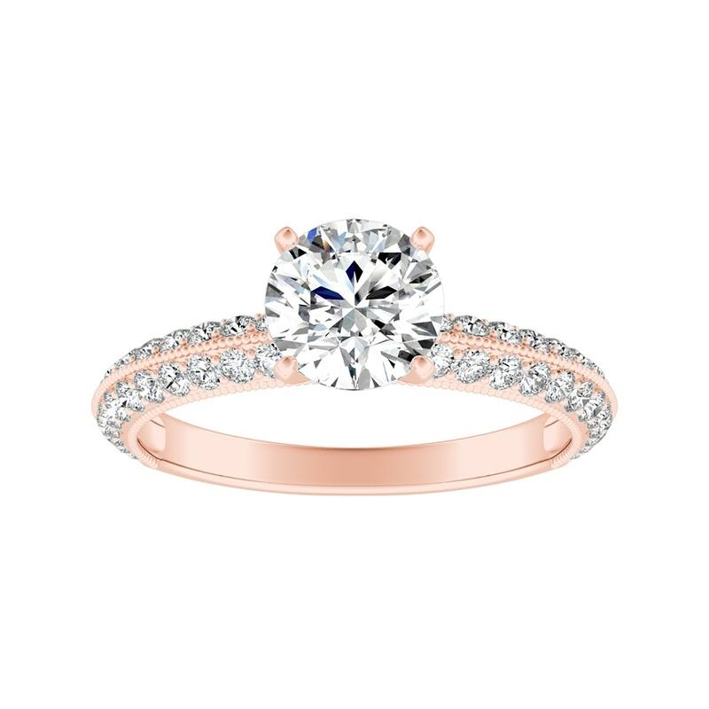 Auriya Vintage 1/2ct Round Moissanite and 3/8ctw Diamond Engagement Ring 14K Gold