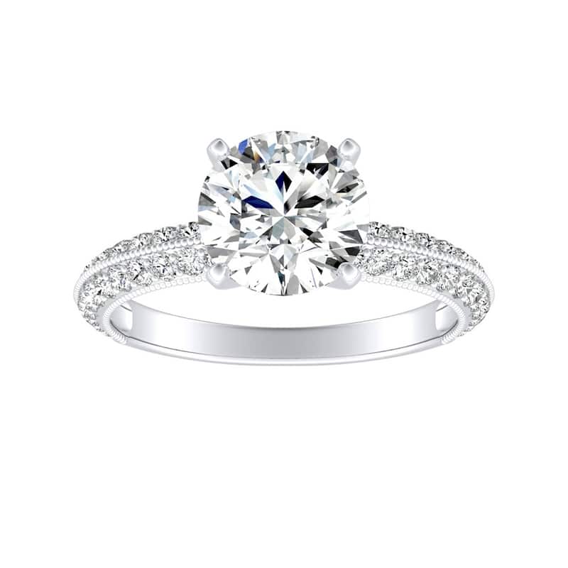 Auriya Vintage 2ct Round Moissanite and 3/8ctw Diamond Engagement Ring 14K Gold