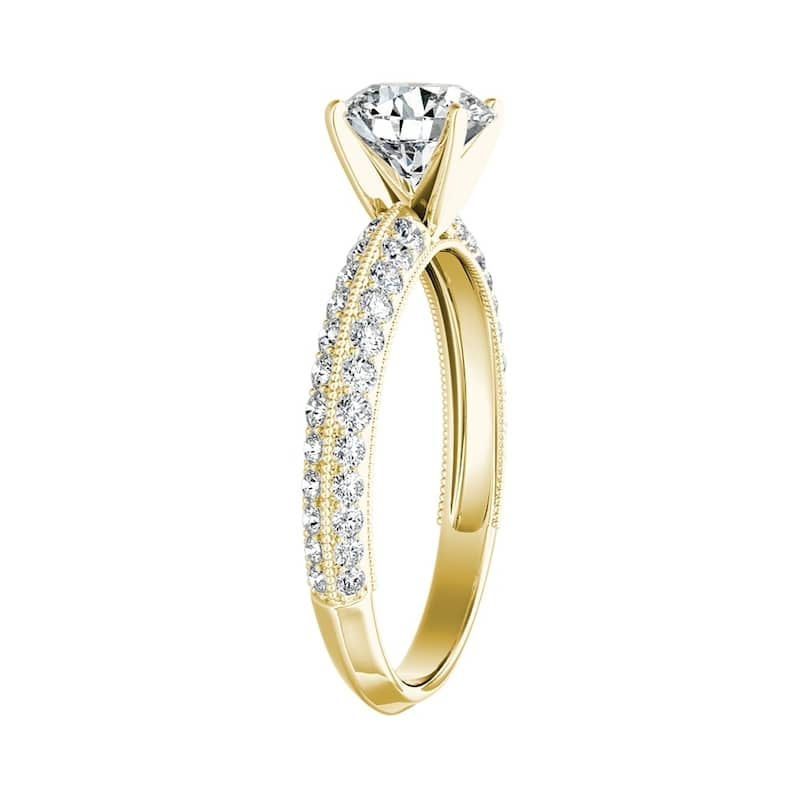 Auriya Vintage 2ct Round Moissanite and 3/8ctw Diamond Engagement Ring 14K Gold