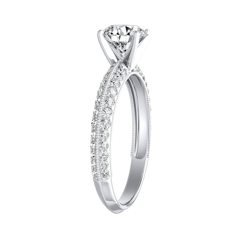 Auriya Vintage 2ct Round Moissanite and 3/8ctw Diamond Engagement Ring 14K Gold