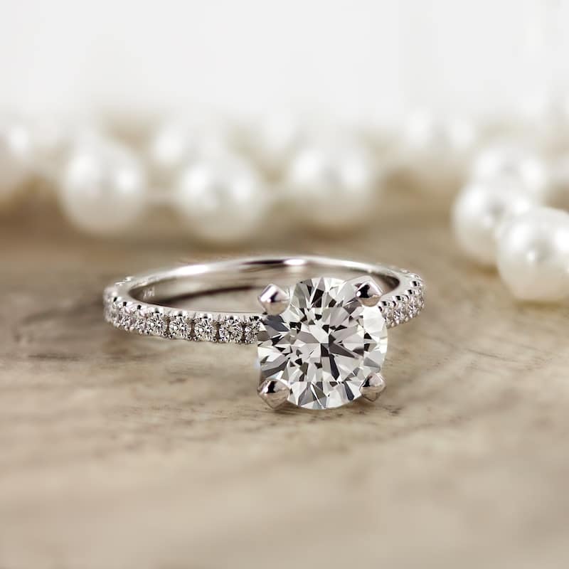 Auriya 14k Gold Classic 2ct Moissanite and Diamond Engagement Ring 1/3ctw