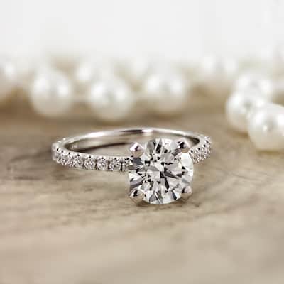 Auriya 14k Gold Classic 2ct Moissanite and Diamond Engagement Ring 1/3ctw