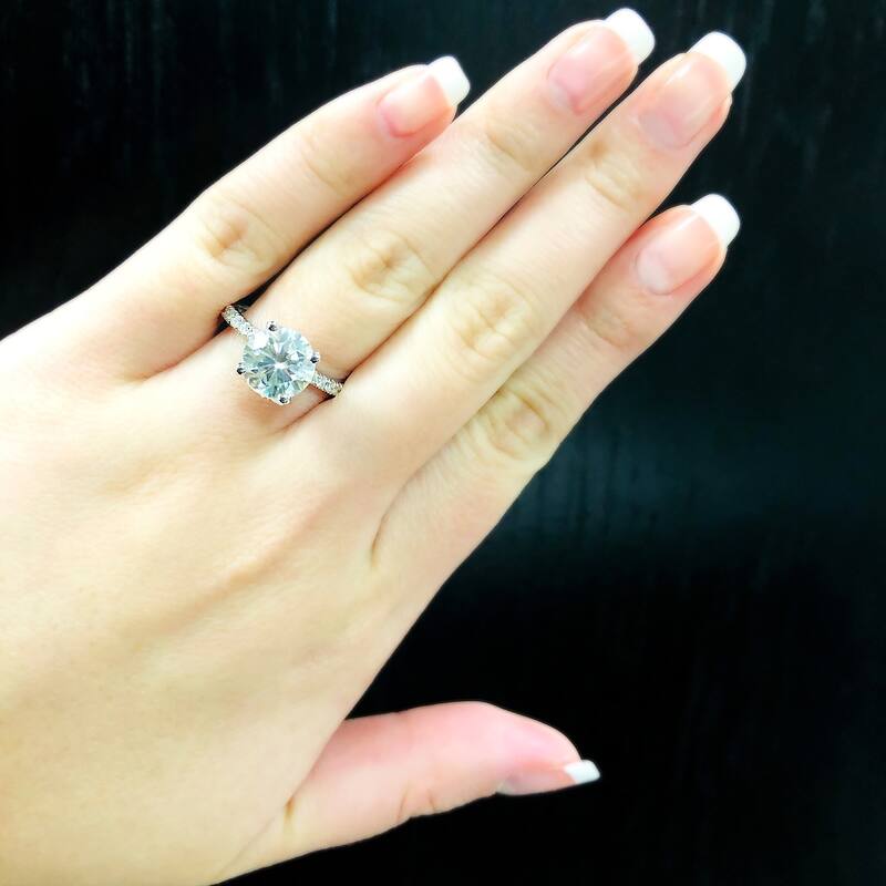 Auriya 14k Gold Classic 2ct Moissanite and Diamond Engagement Ring 1/3ctw