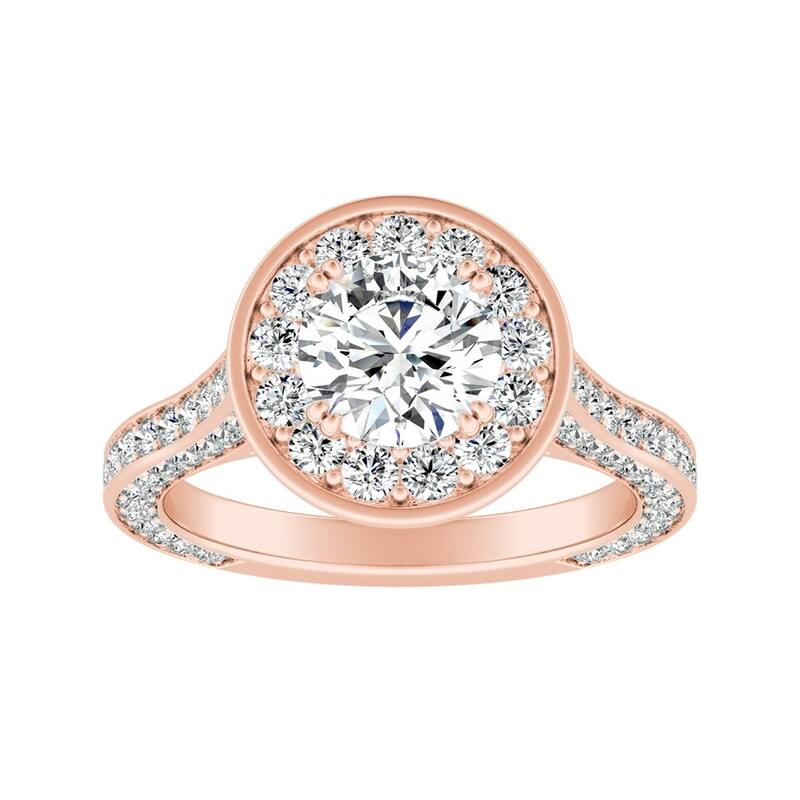 Auriya Round 1/2ct Moissanite and 1 1/4ctw Diamond Halo Engagement Ring 14K Gold