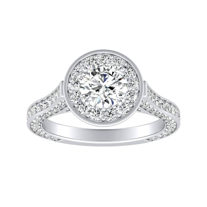 Auriya Round 1/2ct Moissanite and 1 1/4ctw Diamond Halo Engagement Ring 14K Gold