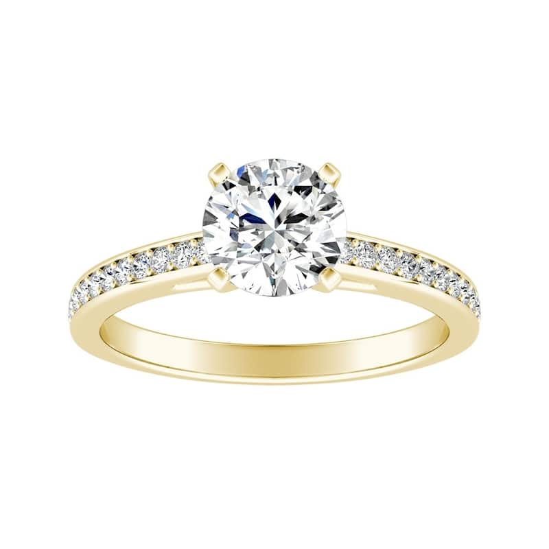 Auriya 1/2ct Round Moissanite and Diamond Engagement Ring 1/6ctw 14k Gold - 4 - Yellow