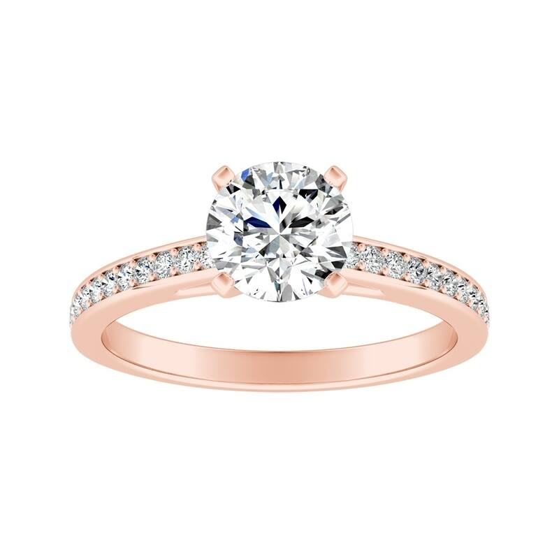 Auriya 1/2ct Round Moissanite and Diamond Engagement Ring 1/6ctw 14k Gold