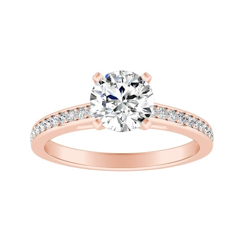 Auriya 3/4ct Round Moissanite and Diamond Engagement Ring 1/6ctw 14k Gold - 5 - Rose