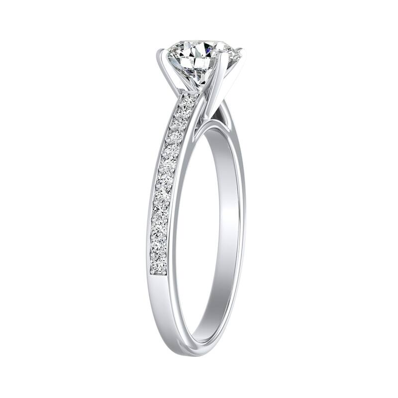 Auriya 1ct Round Moissanite and Diamond Engagement Ring 1/6ctw 14k Gold