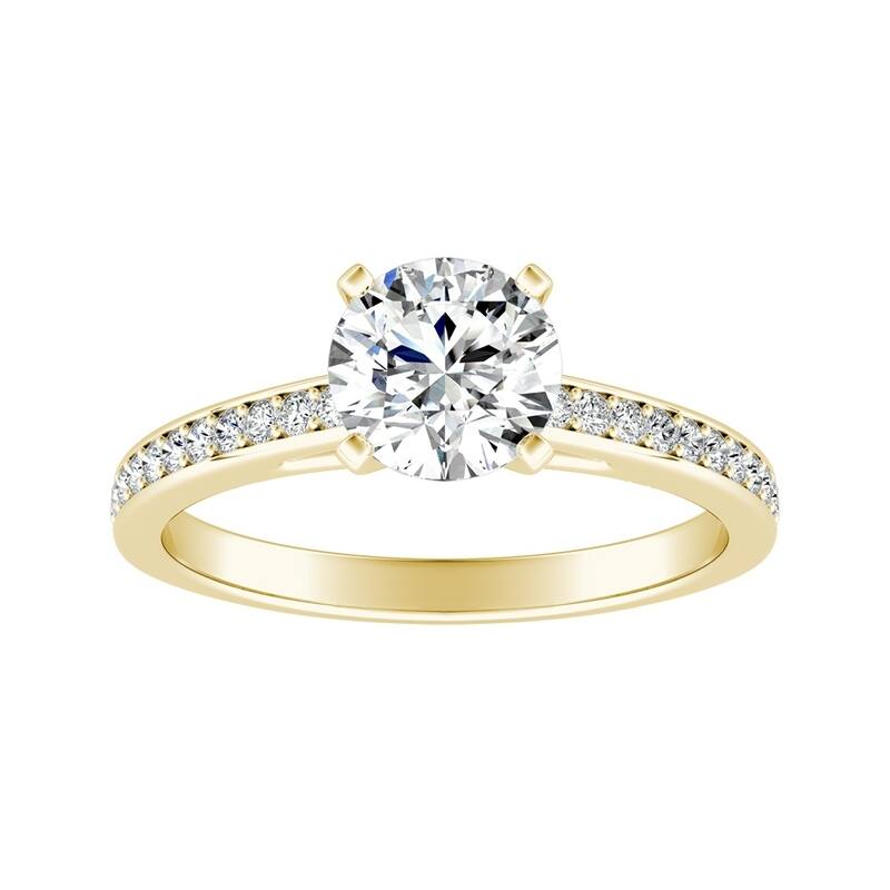Auriya 1ct Round Moissanite and Diamond Engagement Ring 1/6ctw 14k Gold - 6 - Yellow